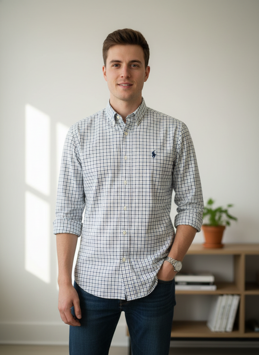 Chemise Polo Ralph Lauren à carreaux – 100% Coton – Col boutonné – Logo brodé