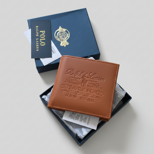 Portefeuille Polo Ralph Lauren en cuir – Marron camel – Logo embossé –