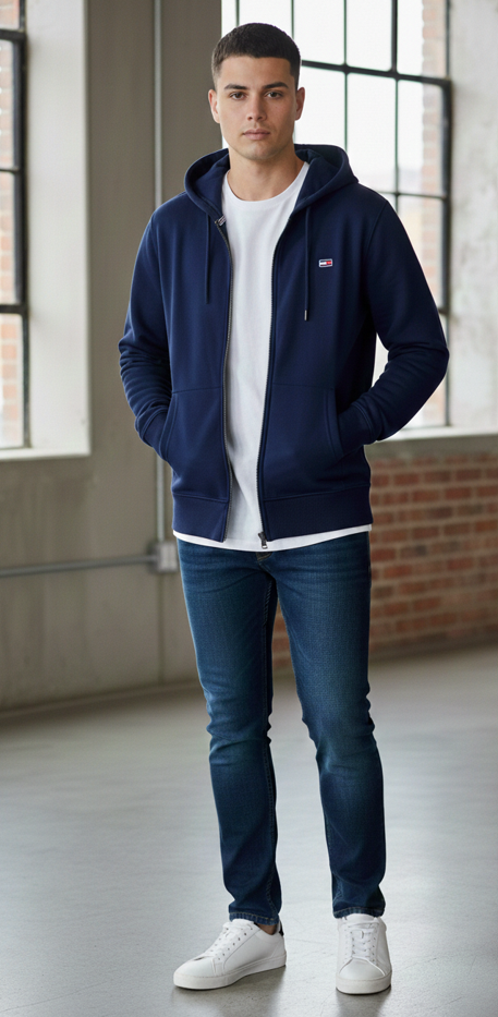 Sweat à capuche zippé Tommy Jeans – Twilight Navy (Bleu marine) – Coton bio