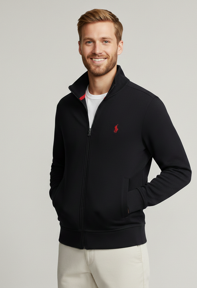 Felpa nera con zip Polo Ralph Lauren – Logo Red Pony – Cotone e poliestere