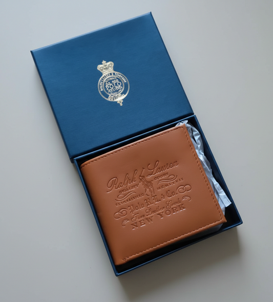 Portefeuille Polo Ralph Lauren en cuir – Marron camel – Logo embossé –