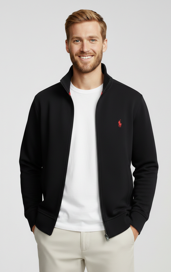 Felpa nera con zip Polo Ralph Lauren – Logo Red Pony – Cotone e poliestere