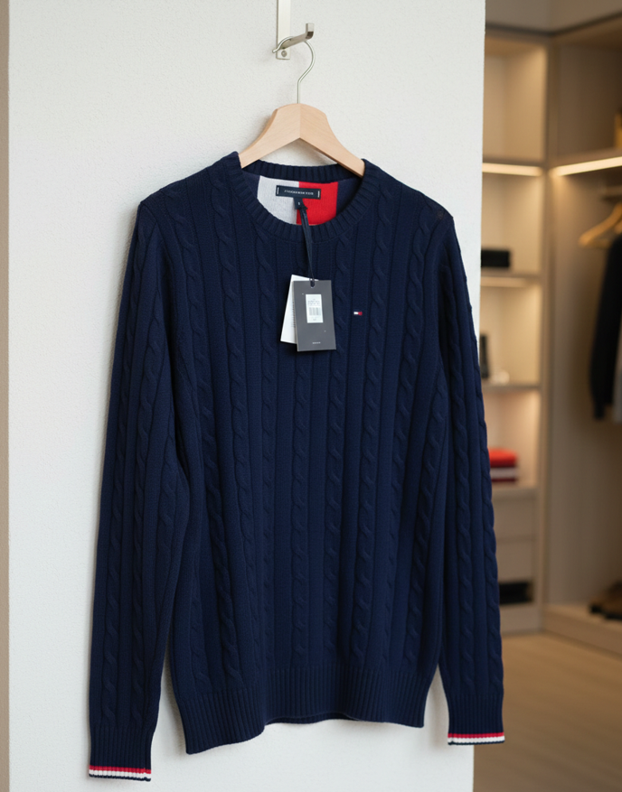 Maglione a trecce Tommy Hilfiger in cotone biologico – Blu navy