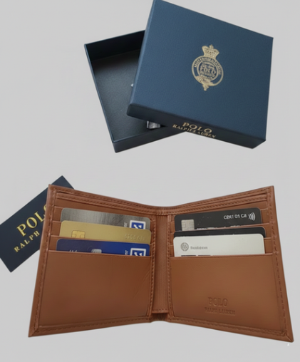 Portafoglio in pelle Polo Ralph Lauren – Marrone cammello – Logo in rilievo – 