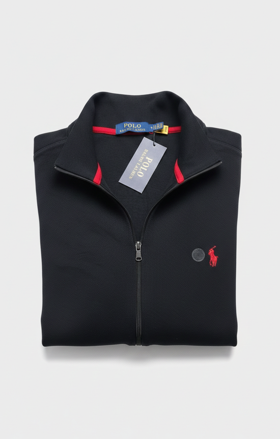 Felpa nera con zip Polo Ralph Lauren – Logo Red Pony – Cotone e poliestere
