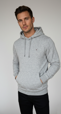 Sweat à Capuche Tommy Hilfiger – Gris Chiné – Logo Brodé