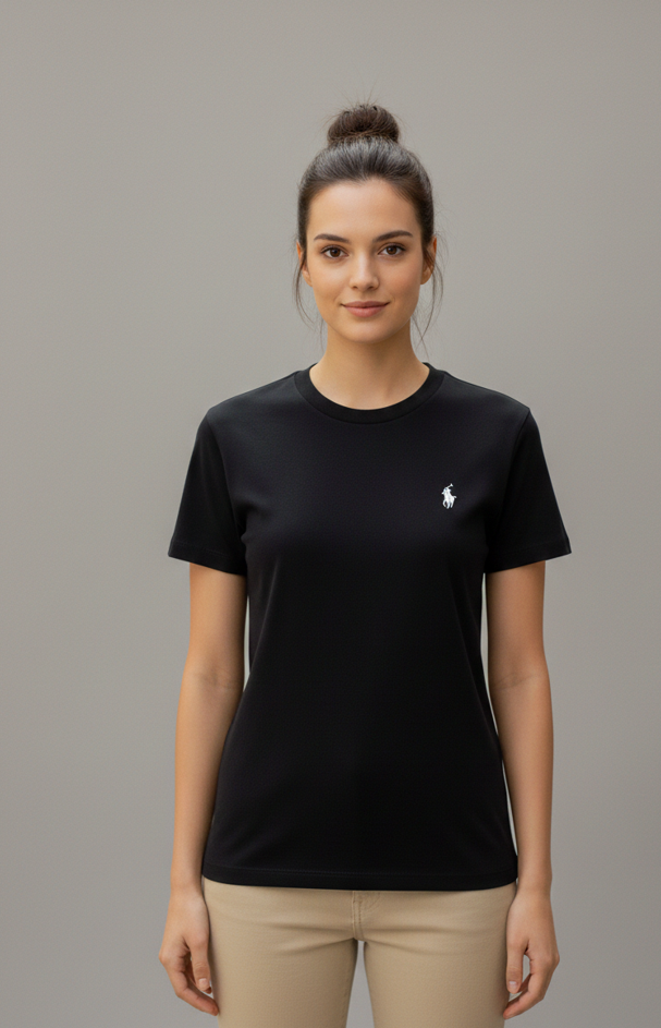 T-shirt da donna Polo Ralph Lauren – Nera – 100% cotone – Logo pony ricamato