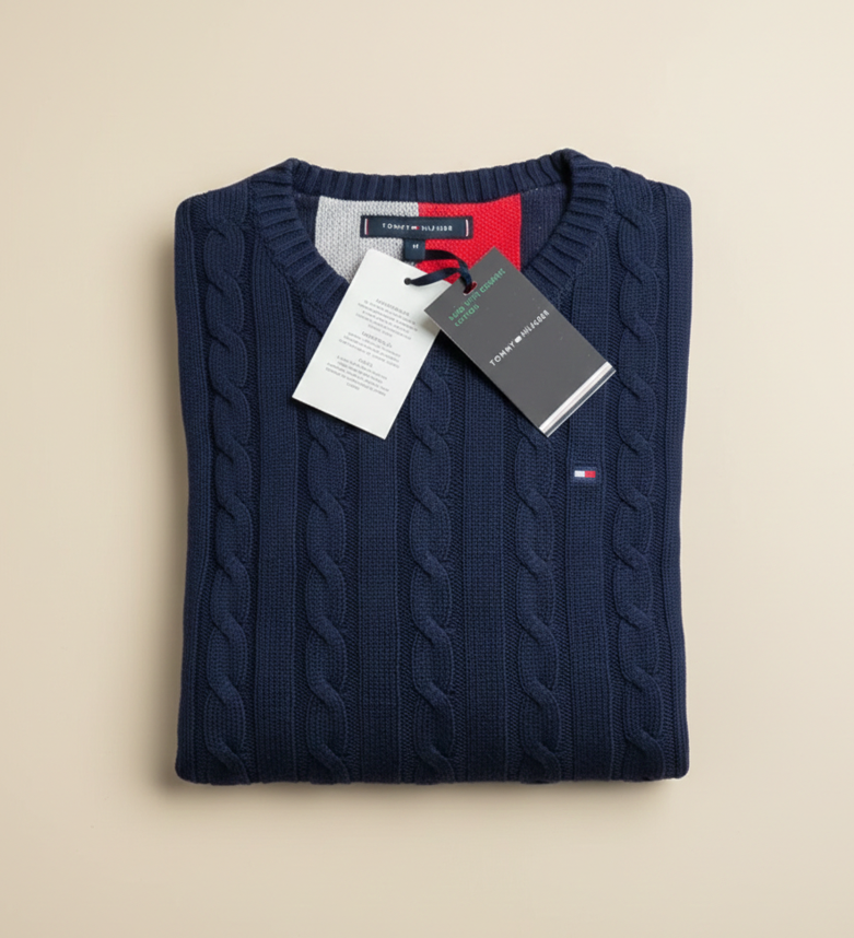Maglione a trecce Tommy Hilfiger in cotone biologico – Blu navy